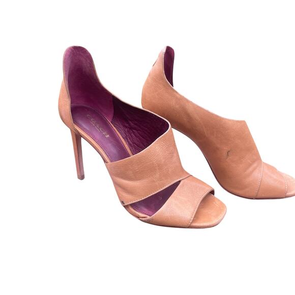 Coach Nude Leather Cutout Open Toe Heels Size 5.5B – Classic Stiletto Pumps - Picture 14 of 16